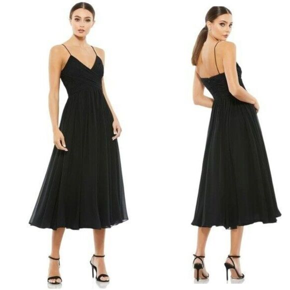 Mac Duggal Surplice Ruched Midi Dress XL Black NEW - Picture 6 of 6